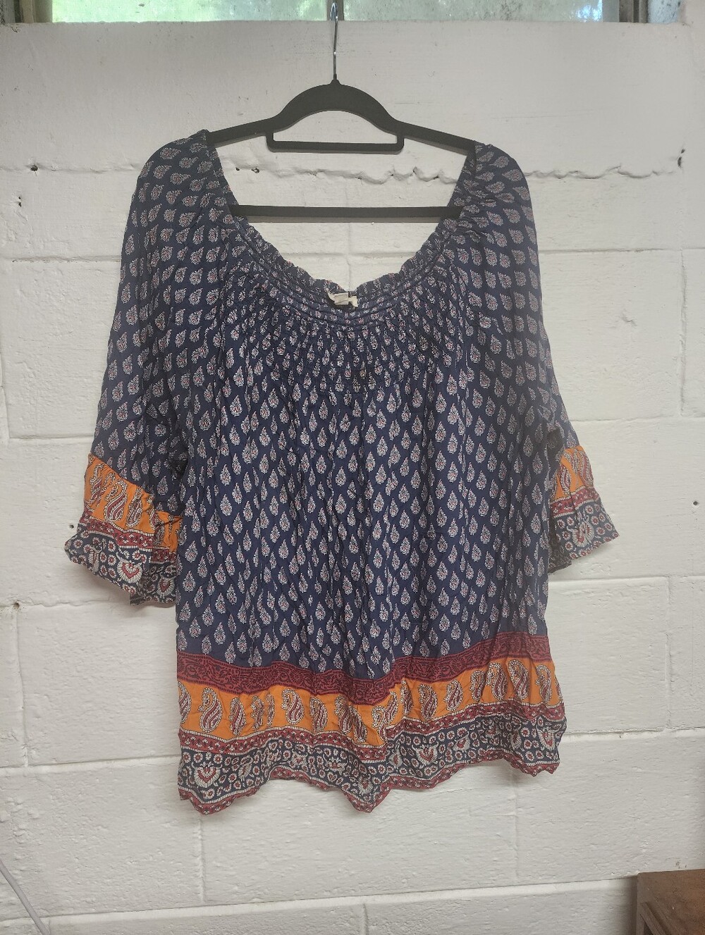 beachlunchlounge Navy and Orange Paisley Tiered Mini Skirt